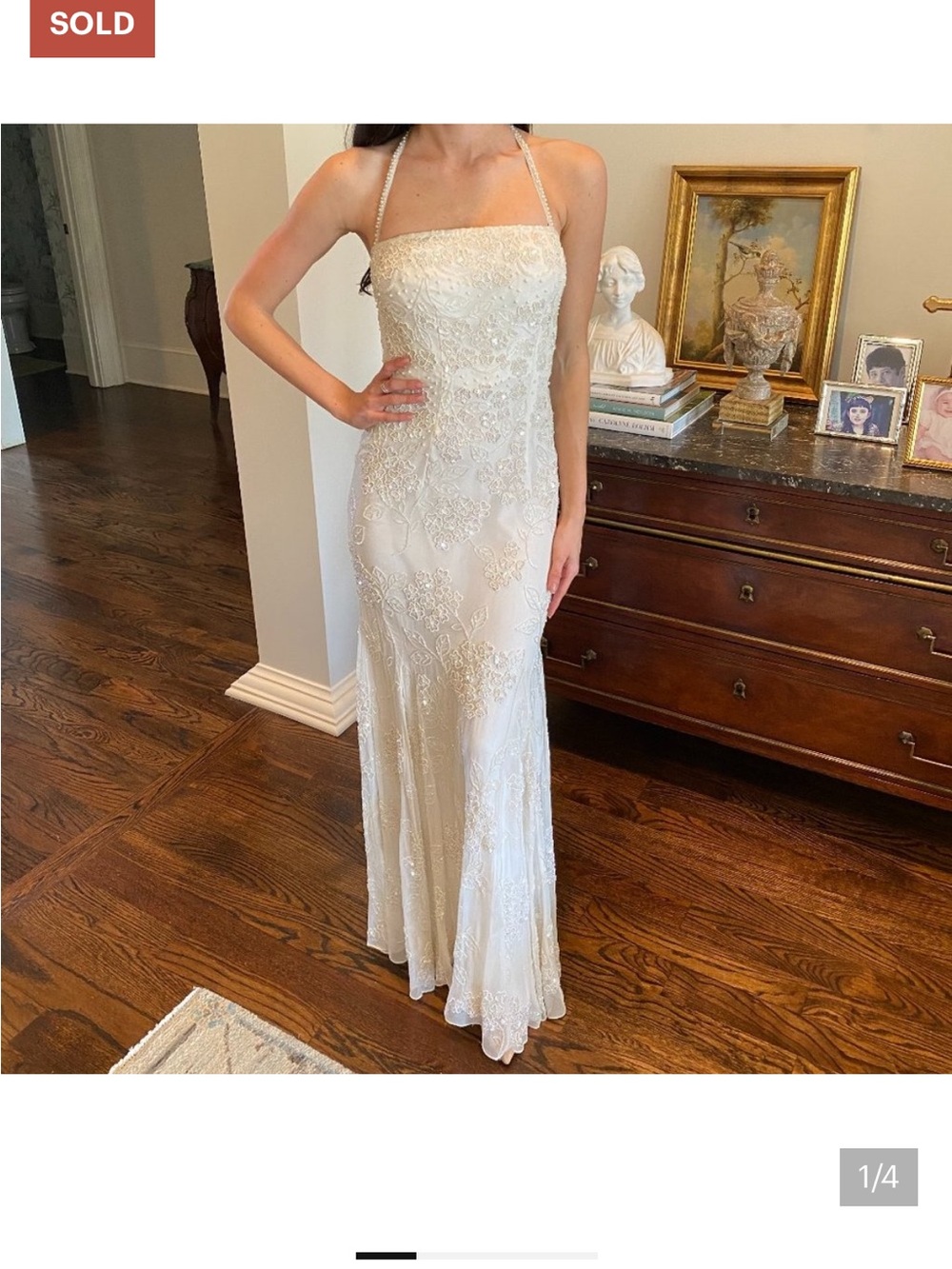 ISO Sean Collection White Beaded Halter Maxi Dress